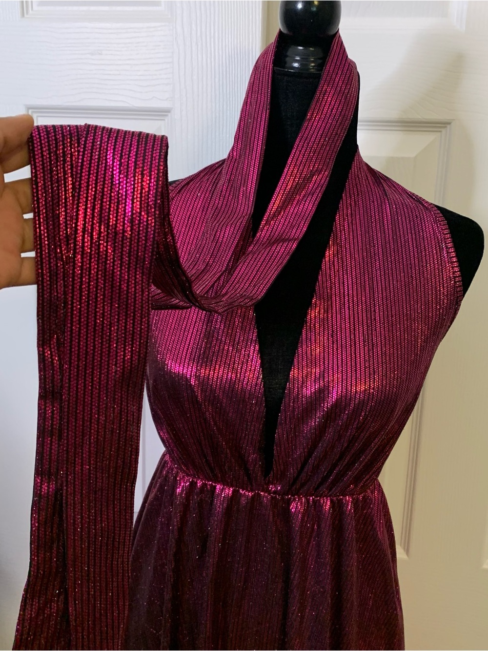Earo Metallic Deep Raspberry Halter Dress - Picture 6 of 8